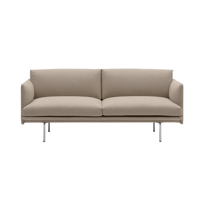 Muuto - Outline Sofa 2-Sitzer, braun (Kvadrat by Sahco Ecriture 240) / Aluminium poliert