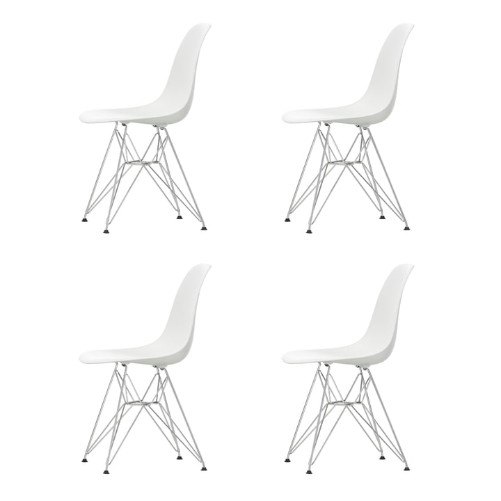 Vitra - Eames Plastic Side Chair DSR, verchromt / weiss (Filzgleiter basic dark) (4er Set)