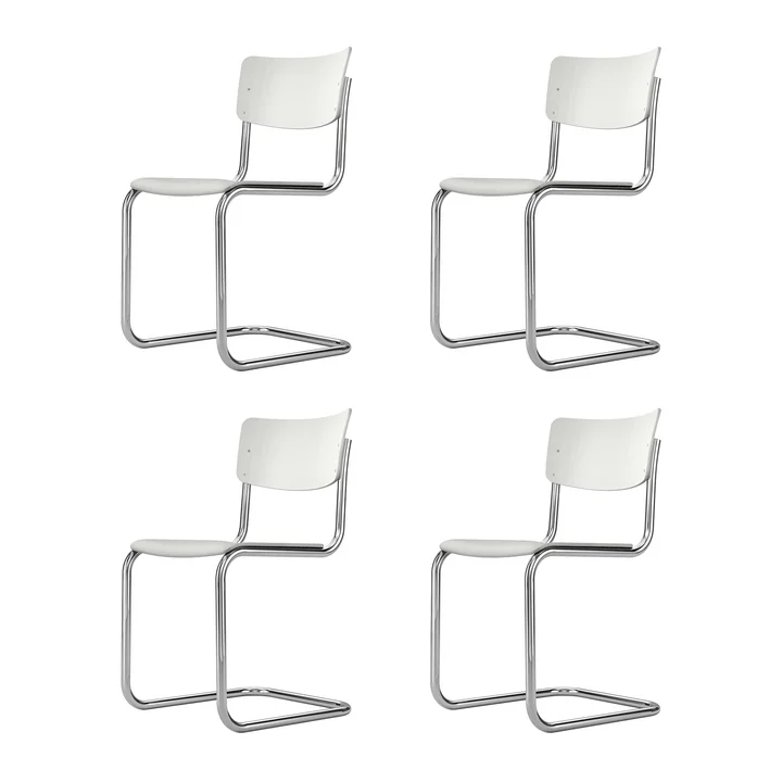 Thonet - S 43 Freischwinger, Chrom / weiss lasiert TP 200 (4er Set)