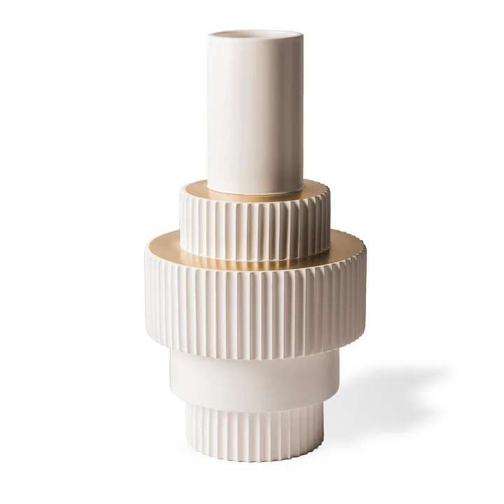 POLSPOTTEN - Gear Vase, L, weiss / gold (matt glasiert)