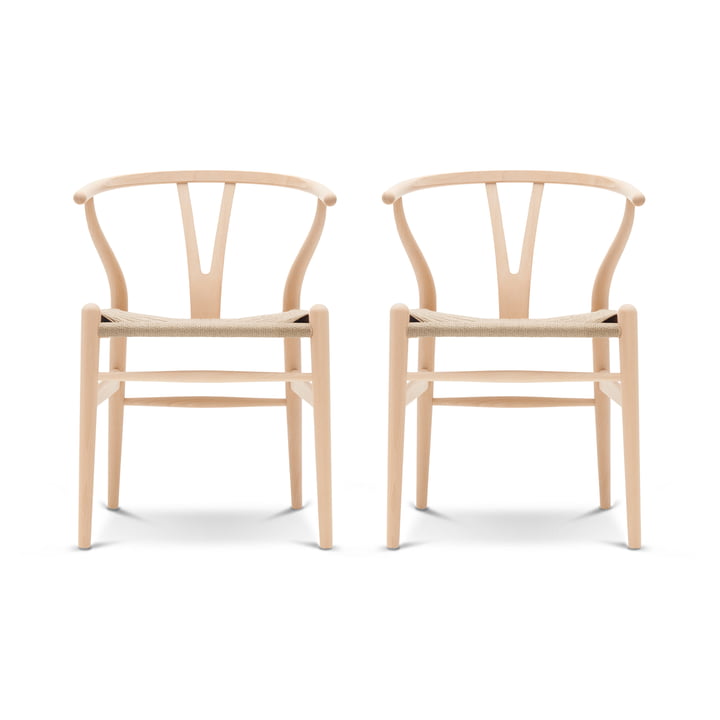 Carl Hansen - CH24 Wishbone Chair, Buche geseift / Naturgeflecht (2er Set)