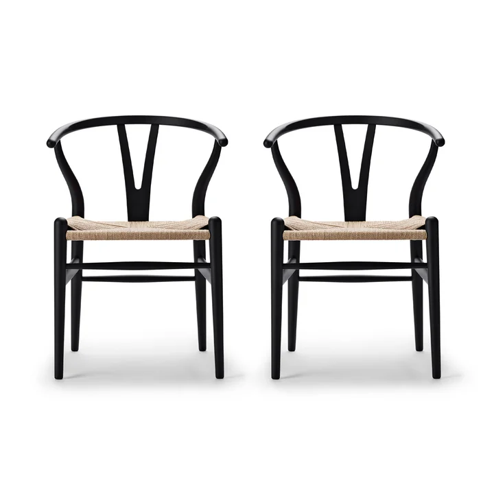 Carl Hansen - CH24 Wishbone Chair, soft black / Naturgeflecht (2er Set)