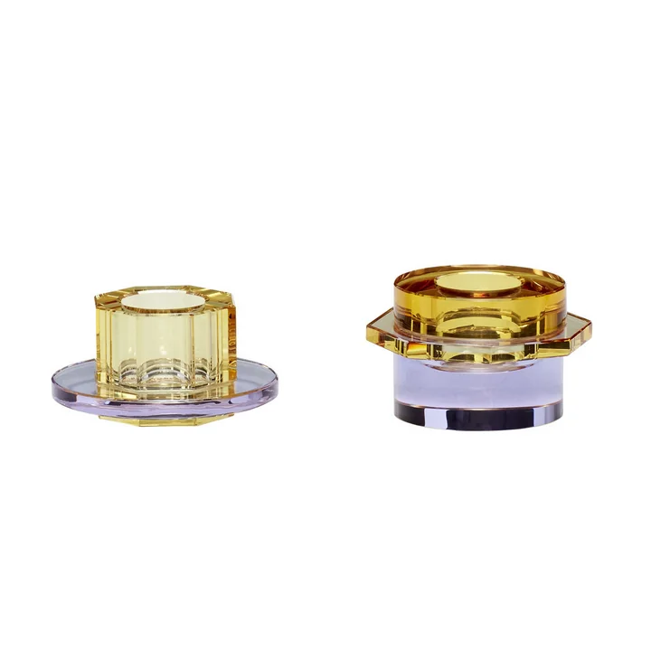 Hübsch Interior - Kiosk Kerzenständer, bernstein / lila (2er-Set)