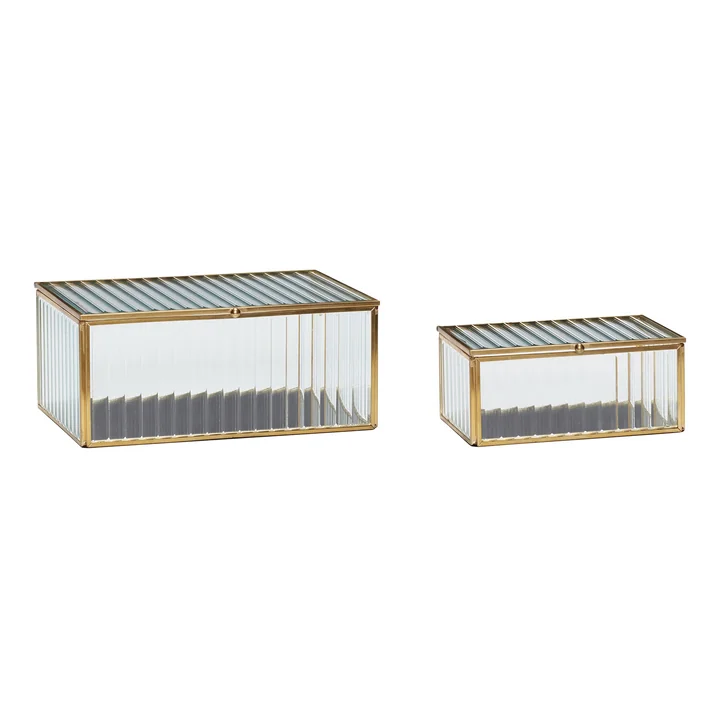 Hübsch Interior - Ripple Glasboxen, klar / messing (2er-Set)