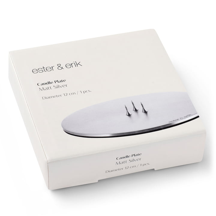 ester & erik - Kerzenteller, ⌀ 12 cm, silber / matt, Verpackung