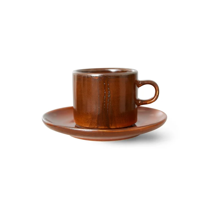 HKliving - Chef Ceramics Tasse mit Untertasse, 220 ml, burned orange