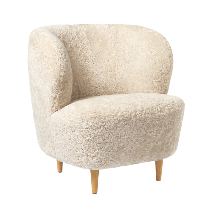 Gubi - Stay Lounge Chair small, Eiche matt lackiert / Sheepskin Skandilock (moonlight)