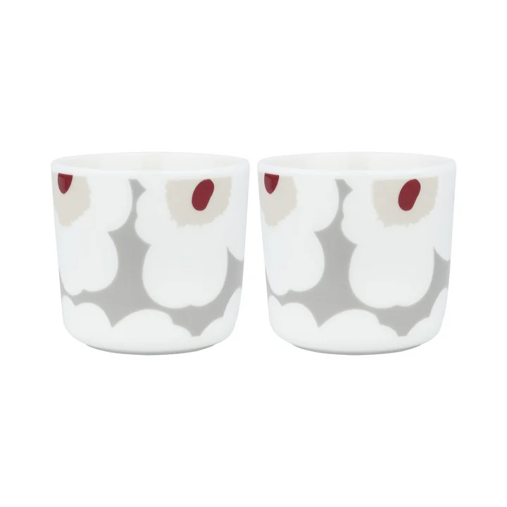Oiva Unikko Becher, 200 ml, weiss / hellgrau / rot (2er-Set) von Marimekko