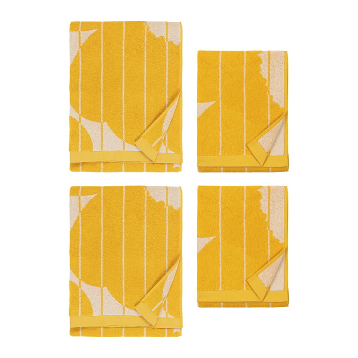 Vesi Unikko Handtuch, 50 x 70 cm & 70 x 150 cm, spring yellow / ecru (4er-Set) von Marimekko