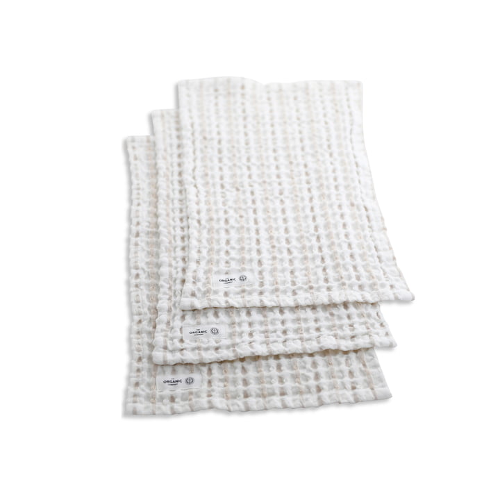 The Organic Company - Big Waffle Waschtuch, 25 x 40 cm, natural weiss / stone (3er-Set)