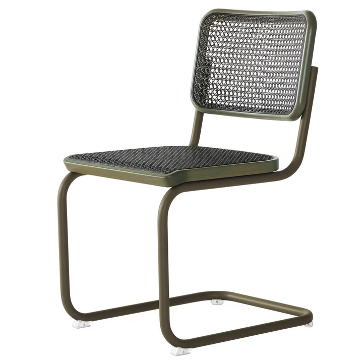 Thonet - S 32 V Stuhl, Rohrgeflecht Dark Melange, salbeigrün