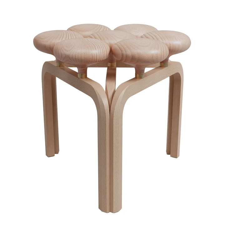 Utzon Hocker, Buche geölt weiss pigmentiert / Messing unbehandelt von Fritz Hansen