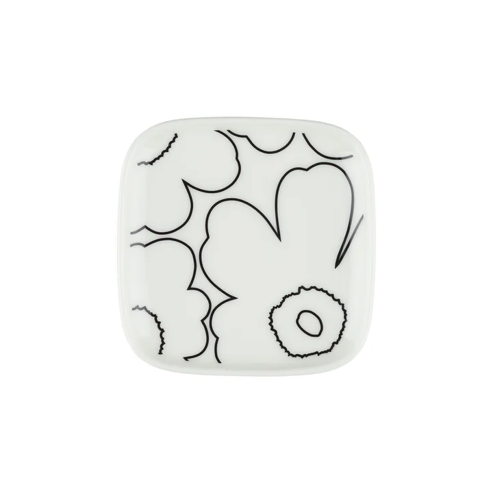 Oiva Piirto Unikko Teller, 10 x 10 cm, weiss / schwarz von Marimekko