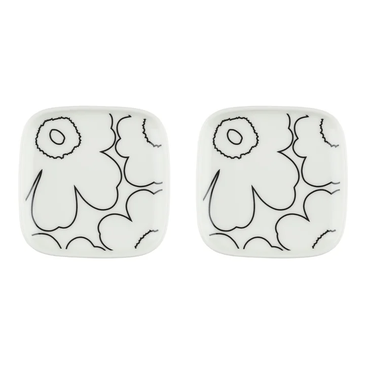 Oiva Piirto Unikko Teller, 10 x 10 cm, weiss / schwarz (2er-Set) von Marimekko