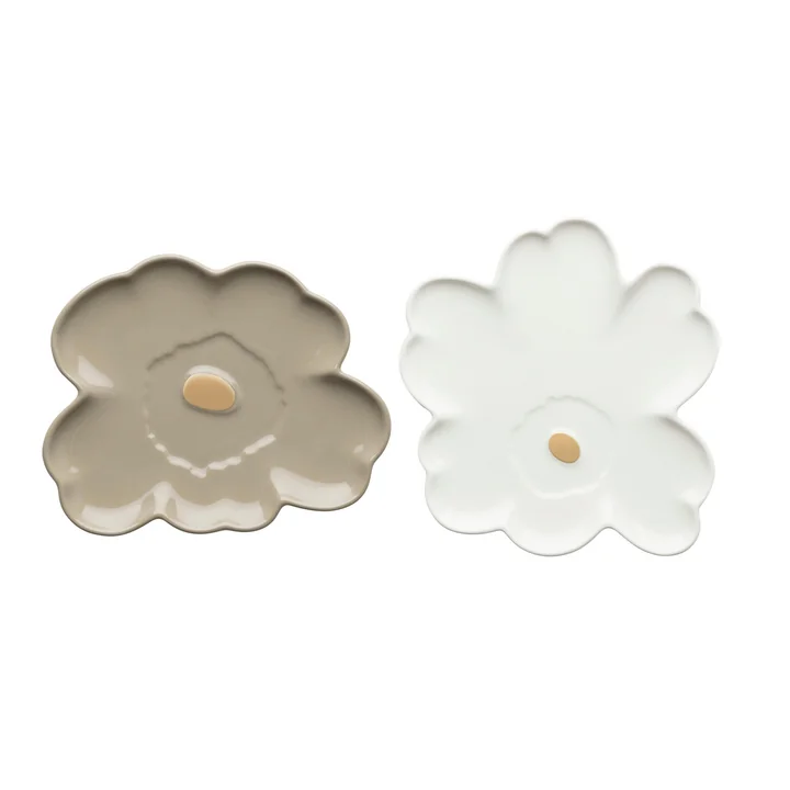 Marimekko - Unikko Teller, Ø 13 cm, terra / weiss / gold (2er-Set) 