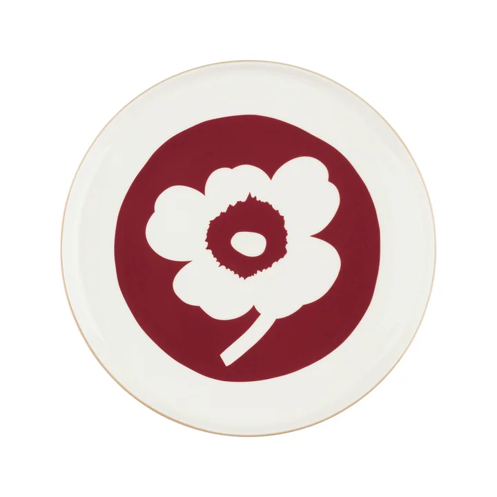 Marimekko - Oiva Unikko Teller, Ø 25 cm, weiss / dark cherry / braun 