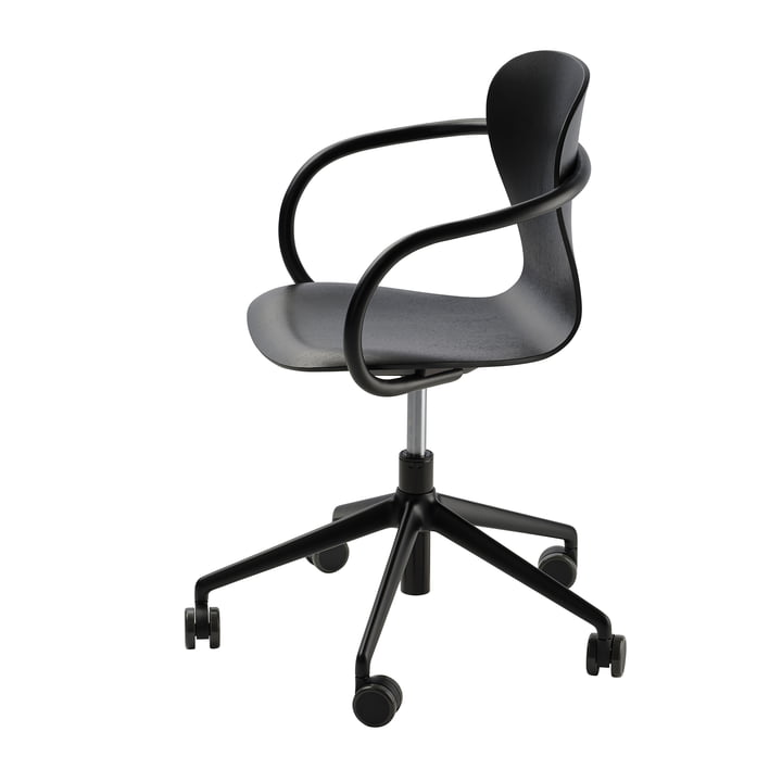 Thonet - S 220 FDRW Drehstuhl mit Rollen, Eiche schwarz/ Gestell Aluminium schwarz