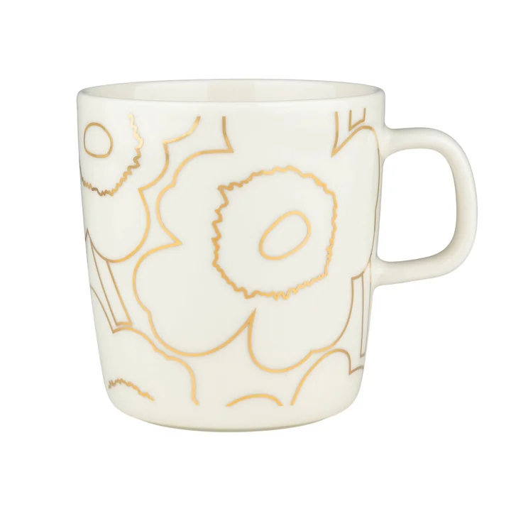 Oiva Piirto Unikko Becher mit Henkel, 400 ml, weiss / gold von Marimekko