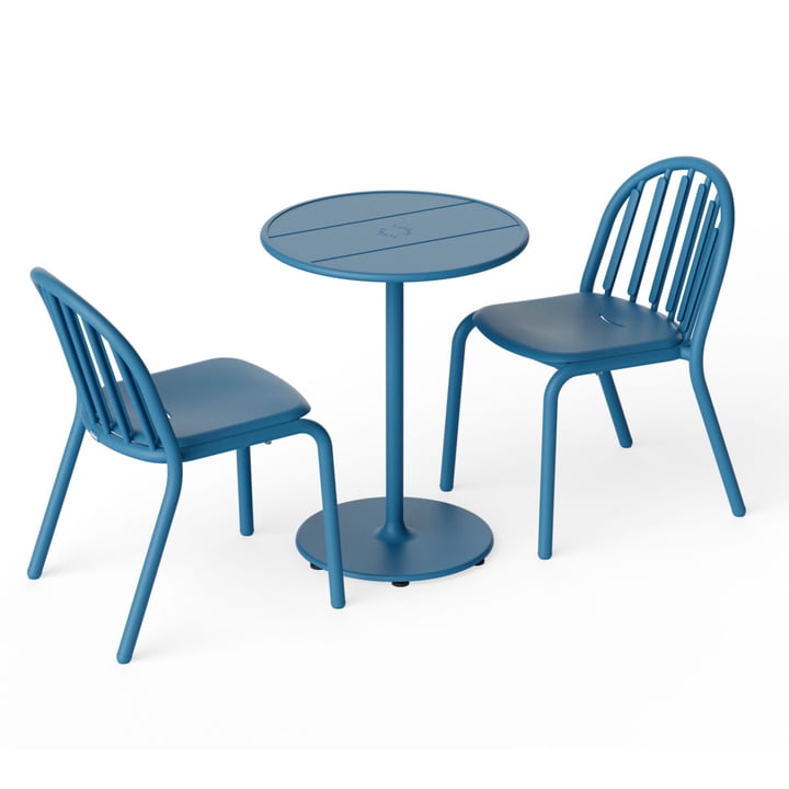 Fred's Outdoor Tisch Ø 60 cm + Stuhl (2er Set), wave blue (Exklusive Edition) von Fatboy
