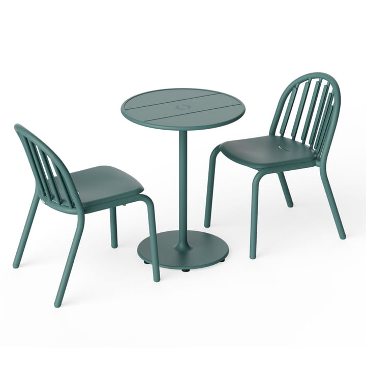 Fred's Outdoor Tisch Ø 60 cm + Stuhl (2er Set), salbeigrün dunkel (Exklusive Edition) von Fatboy