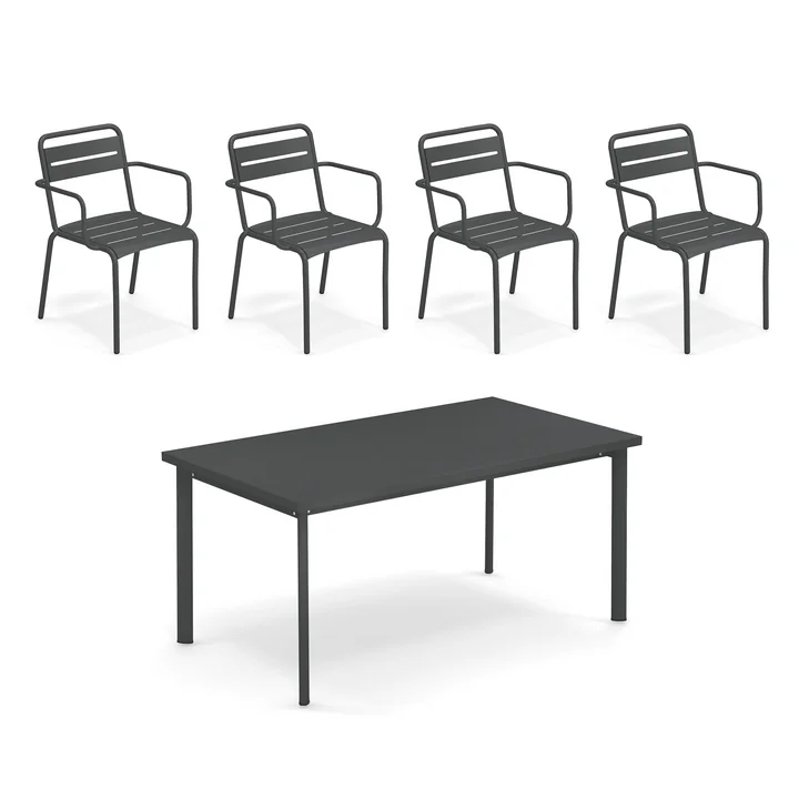 Emu - Star Outdoor Tisch 160 x 90 cm + Armlehnstuhl (4er Set), antikeisen