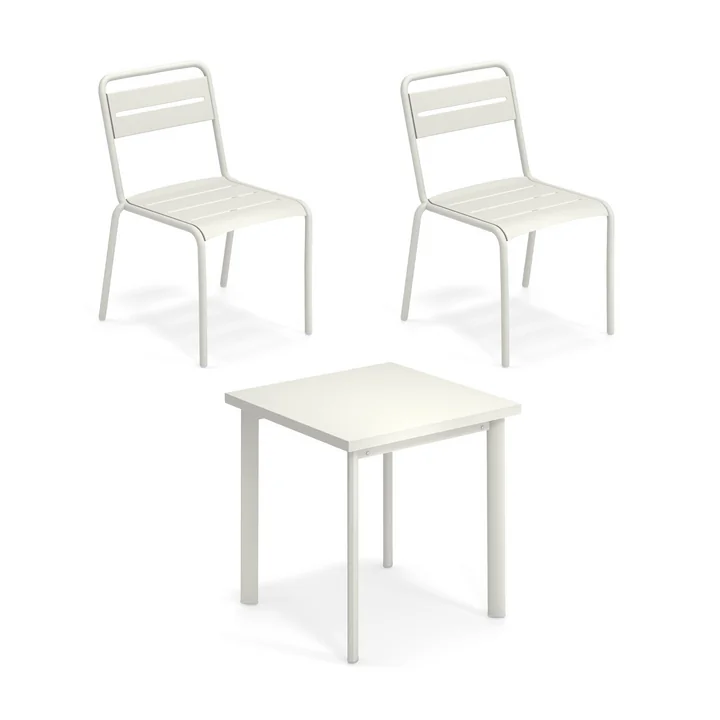 Emu - Star Outdoor Tisch 70 x 70 cm + Stuhl (2er Set), weiss