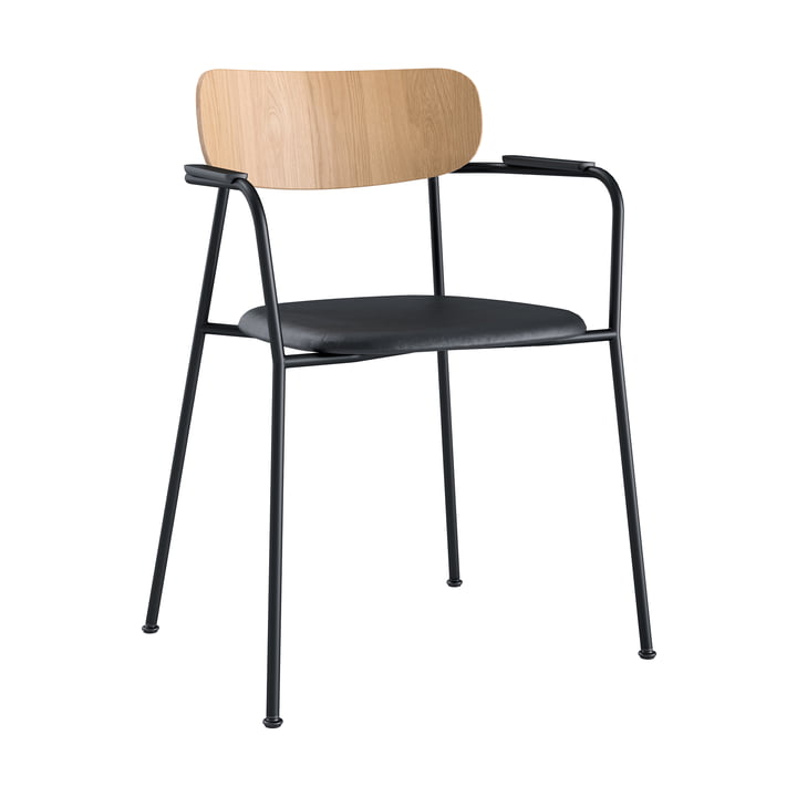 Freisteller_Scope Armchair_white matt lacquer oak veener_black leather seat