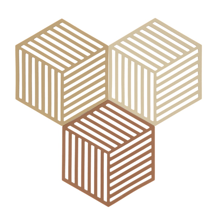 Hexagon Untersetzer, 16 x 14 cm, khaki / warm sand / almond (3er-Set) von Zone Denmark