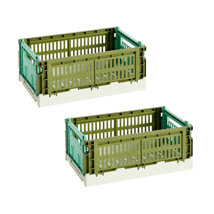Hay - Colour Crate Mix Korb S, 26,5 x 17 cm, olive / dark mint, recycled (2er Set)