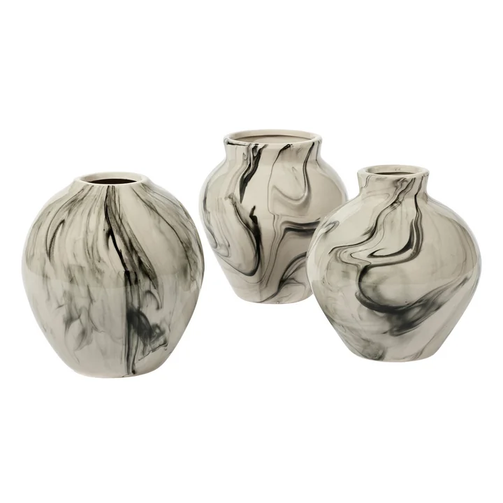 Broste Copenhagen - Ingrid Vase, Ø 14 cm x H 14.5 cm, beige / schwarz, 3er-Set