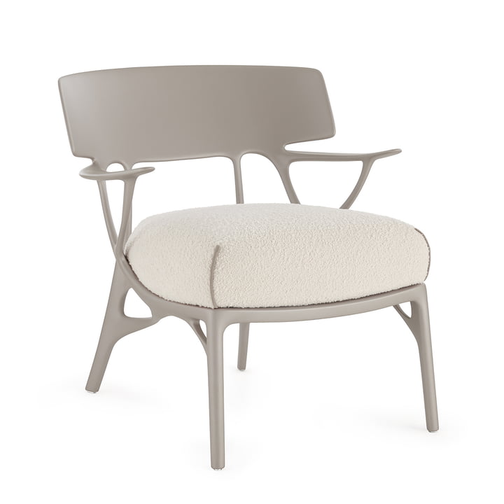 Kartell - A.I. Lounge Chair, grau / weiss (Stoff Bouclé Riccio)