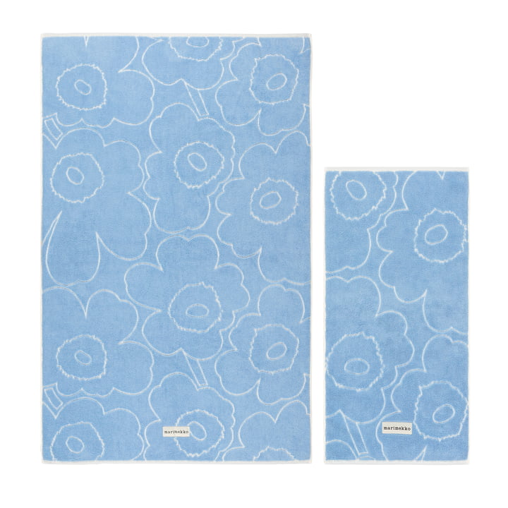 Marimekko - Piirto Unikko Badetuch & Handtuch Set, blau / weiss (2er-Set) 