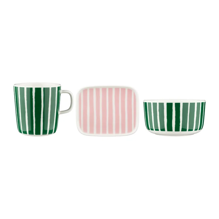 Marimekko - Oiva Piccolo Frühstücks-Set, grün / weiss / rosa 