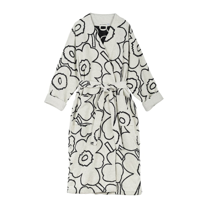 Marimekko - Piirto Unikko Bademantel, ivory / black 