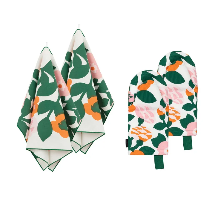 Marimekko - Pieni Green Green Küchenset, Geschirrtuch & Ofenhandschuhe, mehrfarbig (4-tlg) 