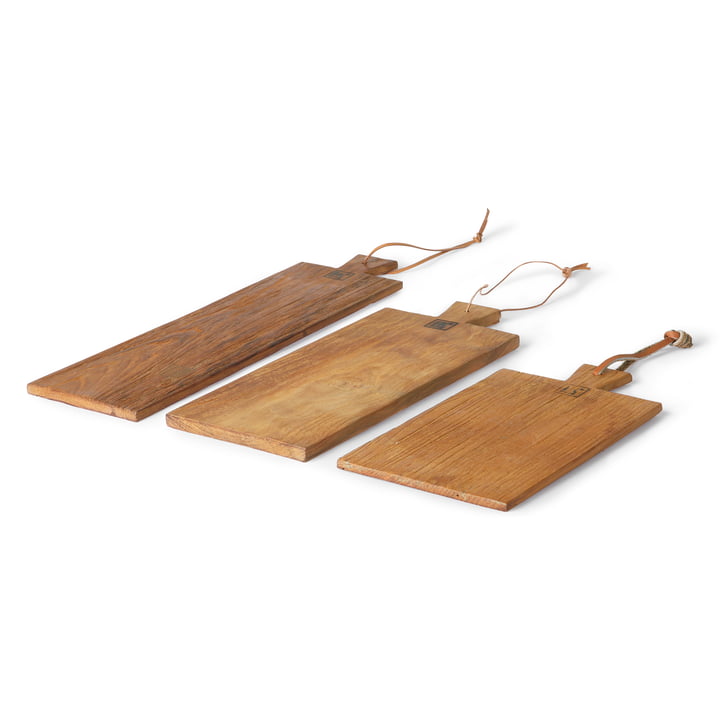 HKliving - Schneidebrett (3er-Set), Teak / Leder