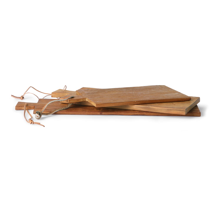 HKliving - Schneidebrett (3er-Set), Teak / Leder