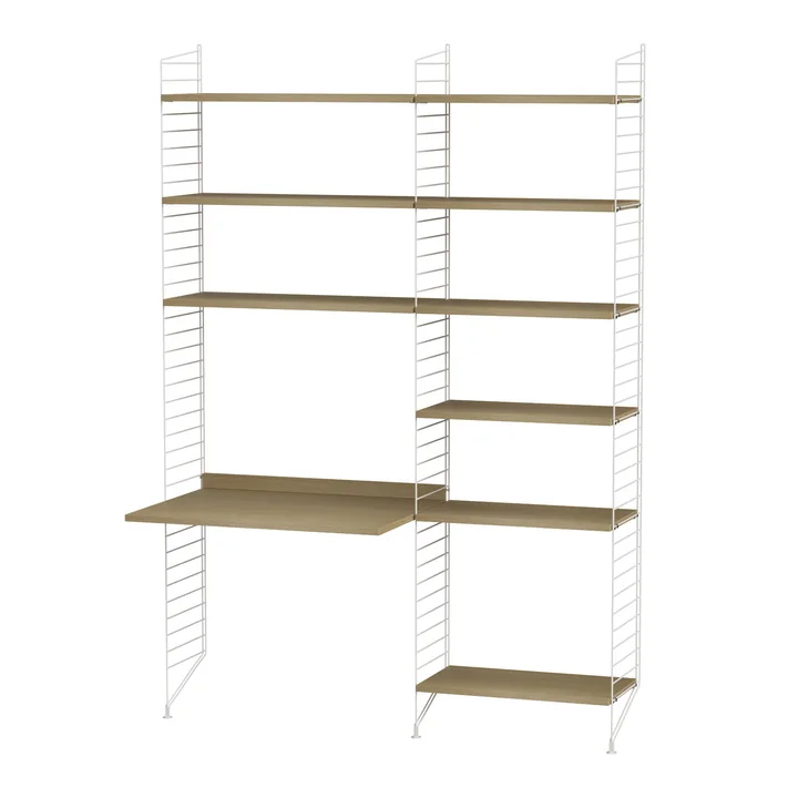 String - Arbeitsplatzkombination, 140 x 200 x 30 cm, Eiche / weiss