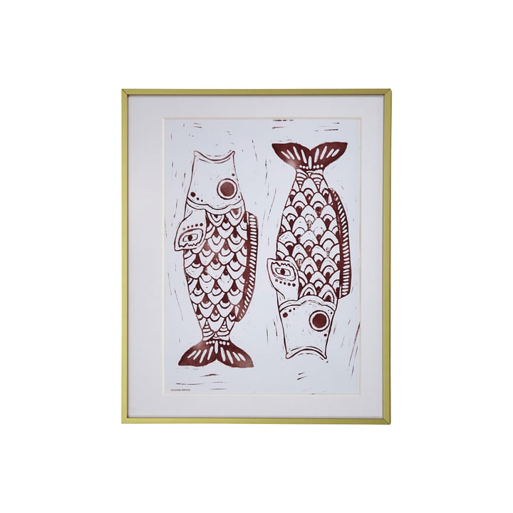House Doctor - Fish Wandbild, 50 x 40 cm, bordeaux