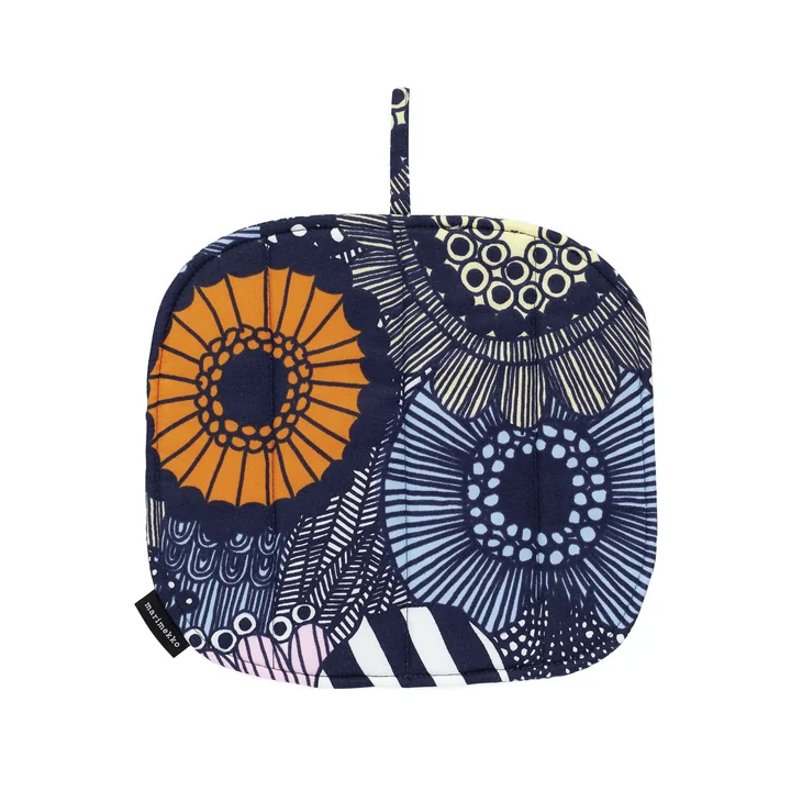 Siirtolapuutarha Topflappen, weiss / hellgelb / orange / hellblau (Frühling/Sommer 2025) von Marimekko