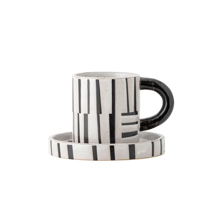 Bloomingville - Frankie Tasse inkl. Untertasse, schwarz / weiss (2-tlg.)