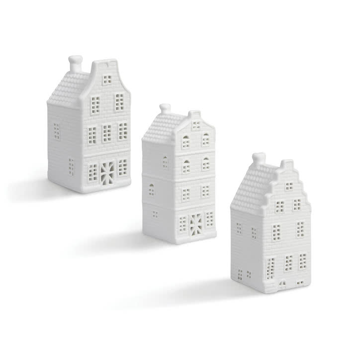 &klevering - Canal Haus Teelichthalter #1, weiss (3er-Set)