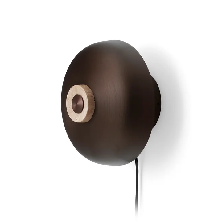 Audo - Reverse LED Wandleuchte, Ø 24 x H 15,5 cm, Messing brüniert / Travertin-Stein