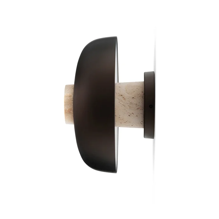 Audo - Reverse LED Wandleuchte, Ø 24 x H 15,5 cm, Messing brüniert / Travertin-Stein (fest verdrahtet)