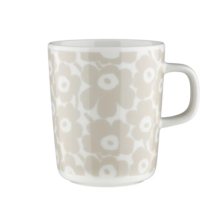 Marimekko - Oiva Pikkuinen Unikko Becher mit Henkel 250 ml, weiss / straw 
