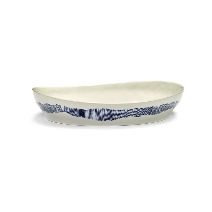 Serax - Feast Servierschale S, white / blue stripes