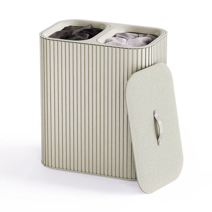 Joseph Joseph - Tota Twin Luxe Wäschetrennkorb mit zwei Fächern 90 l, Bambus ecru