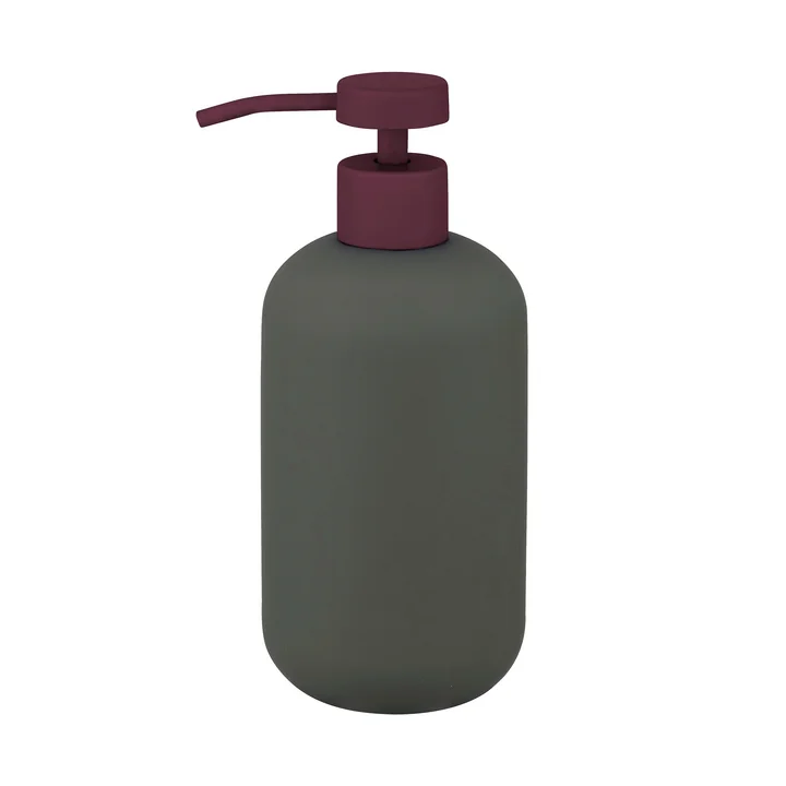 Mette Ditmer - Lotus Play Seifenspender, H 18 cm, dunkeloliv mit weinrotem Deckel