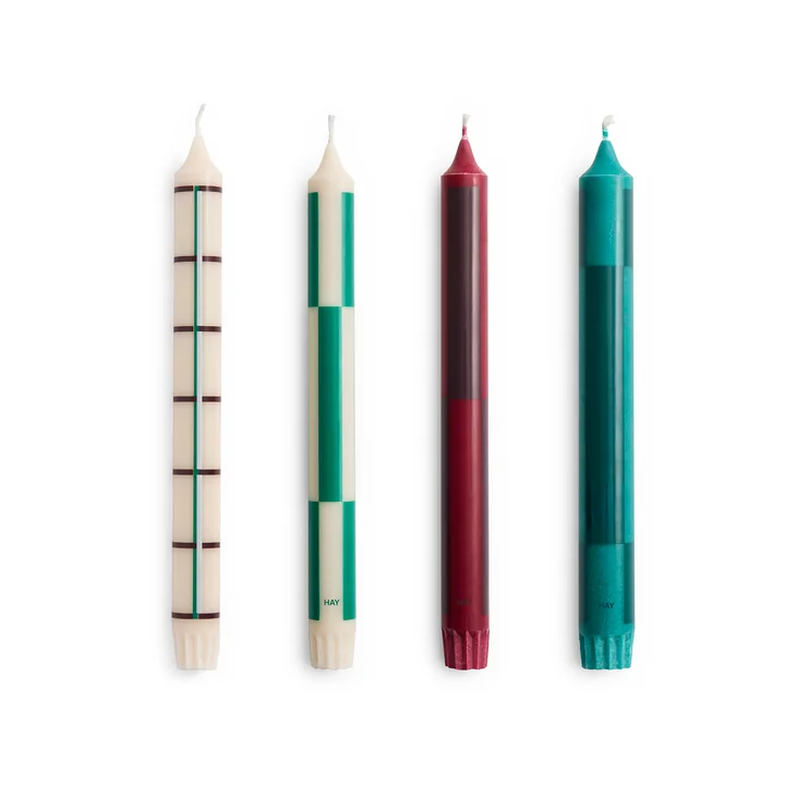 HAY - Pattern Stabkerzen, H 24 cm, green / bordeaux (4er-Set)