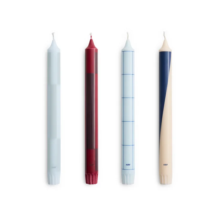 HAY - Pattern Stabkerzen, H 24 cm, blue / bordeaux (4er-Set)